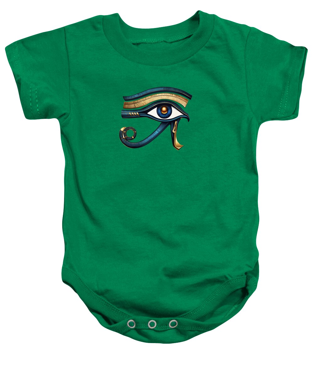 Green baby onesie with Eye of Horus symbol graphic on the front