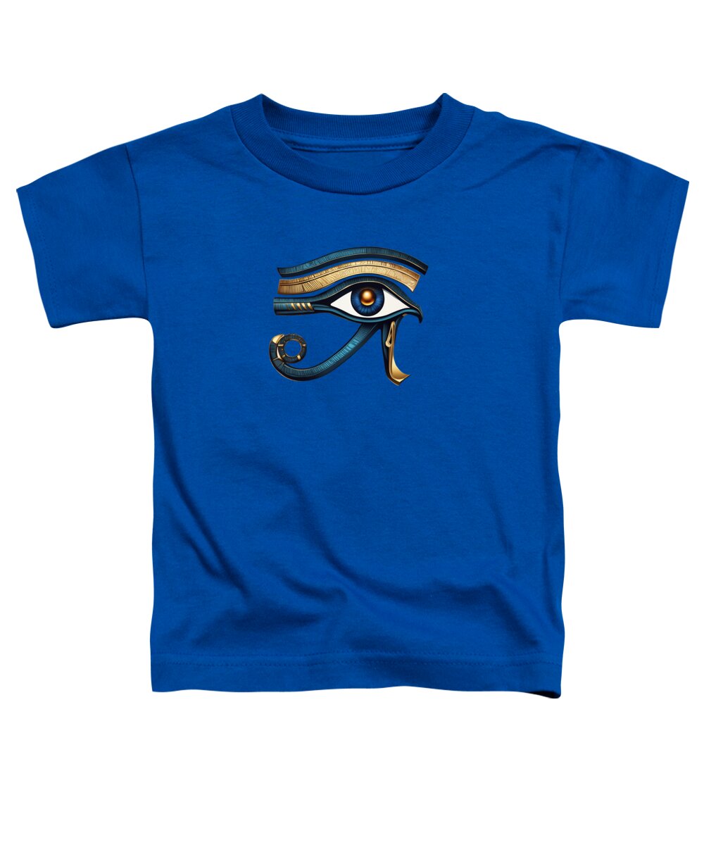 Royal blue toddler T-shirt with ancient Egyptian eye symbol graphic on front