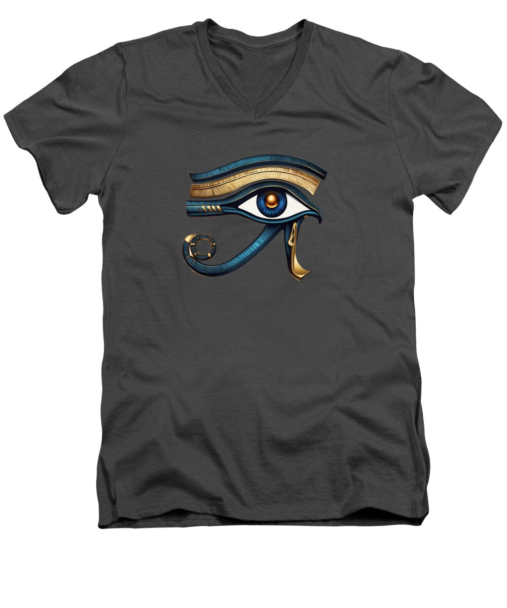 Men's V-neck T-shirt, dark gray, Eye of Horus style graphic on chest