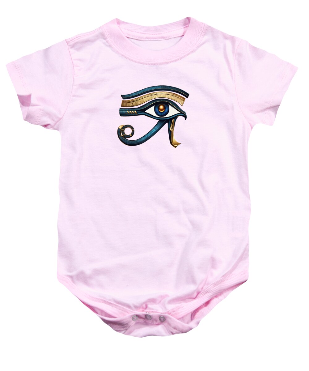 Pink baby onesie with Eye of Horus symbol graphic on the front