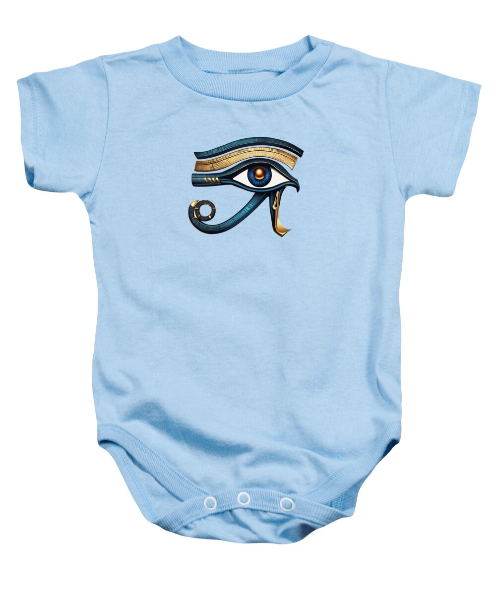 Light blue baby onesie with Eye of Horus symbol graphic on the front