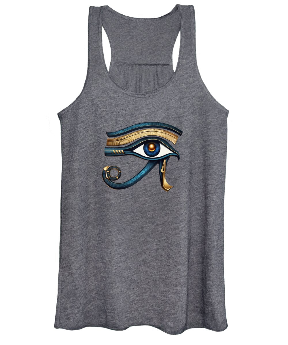 Women's charcoal tank top with Eye of Horus symbol