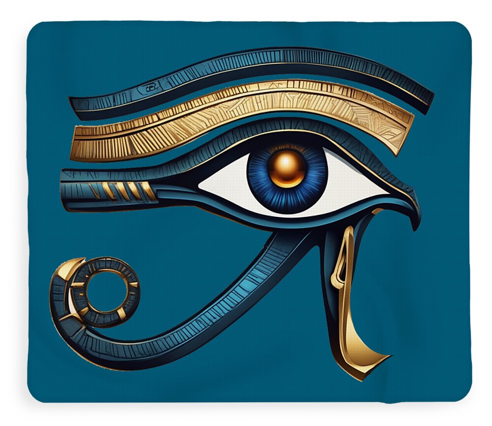 Sherpa fleece blanket with Eye of Horus eye symbol and gold details, full view