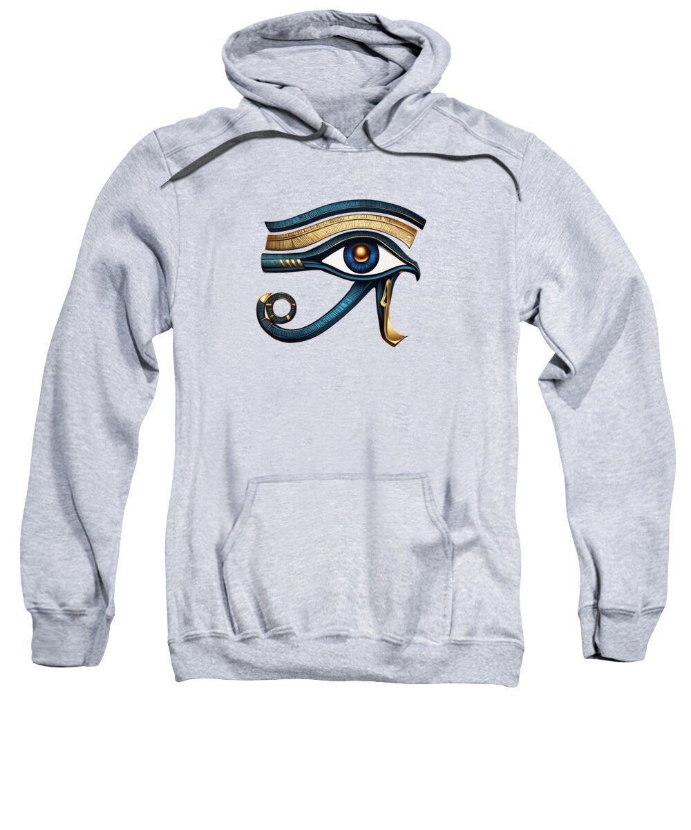 Heather gray pullover hoodie sweatshirt with front eye symbol graphic