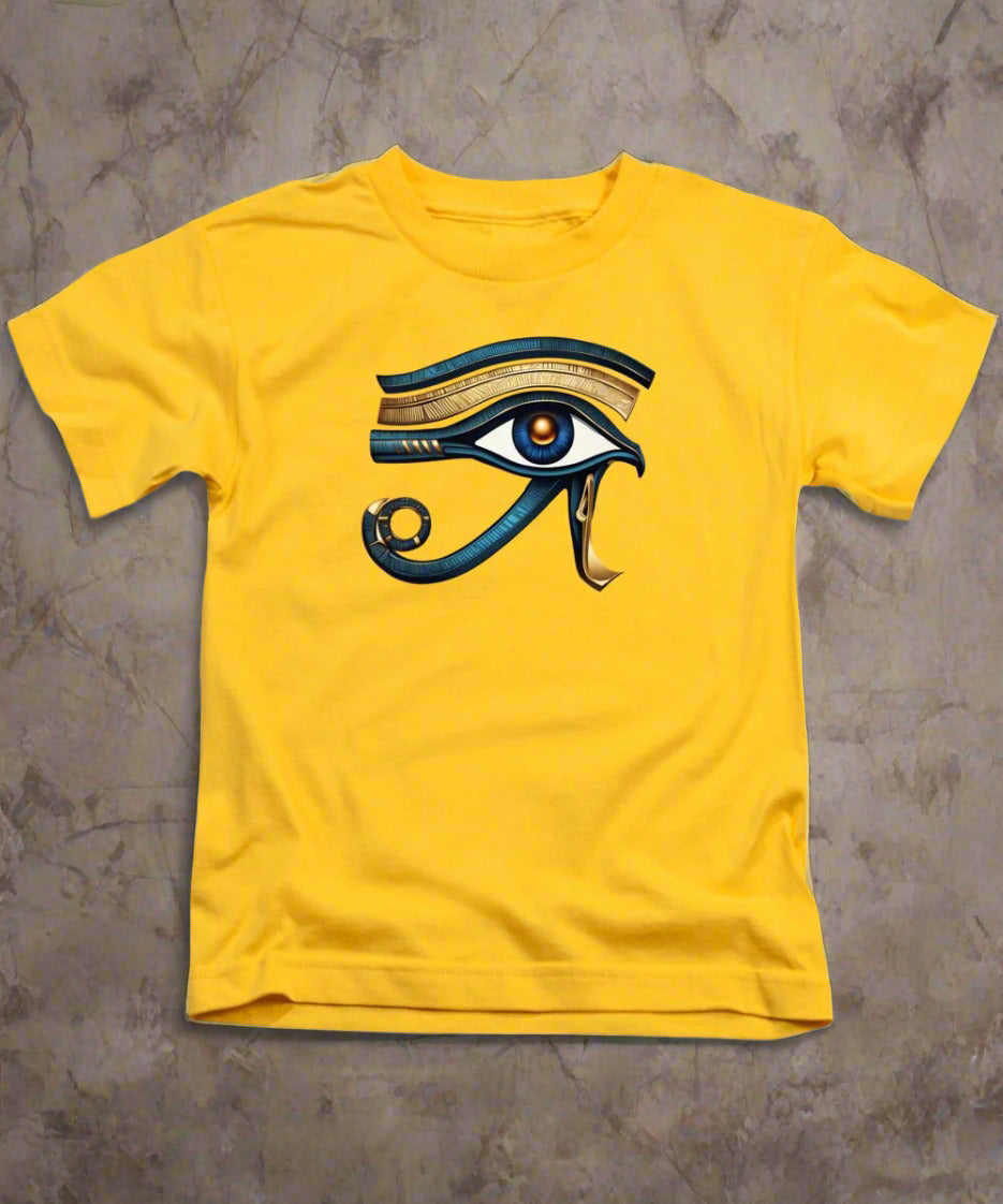 Kids t-shirt in yellow with Eye of Horus graphic on the chest