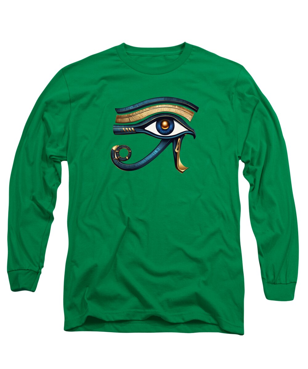 Kelly green long sleeve T-shirt with Eye of Horus symbol graphic on chest