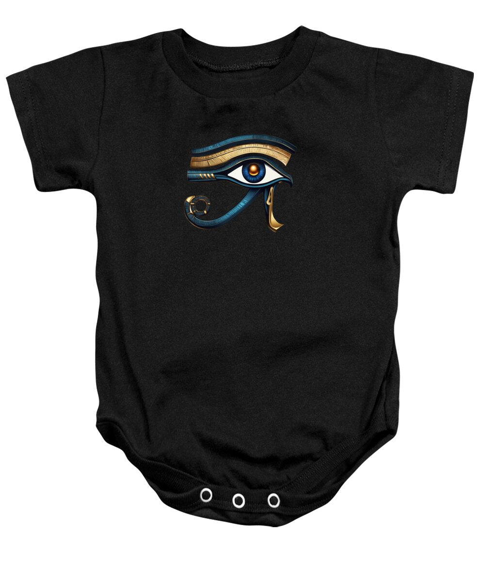 Black baby onesie with Eye of Horus symbol graphic on the front