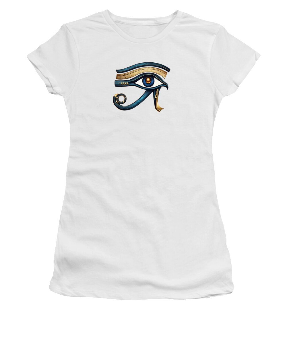 Women's white T-shirt with Eye of Horus eye symbol graphic