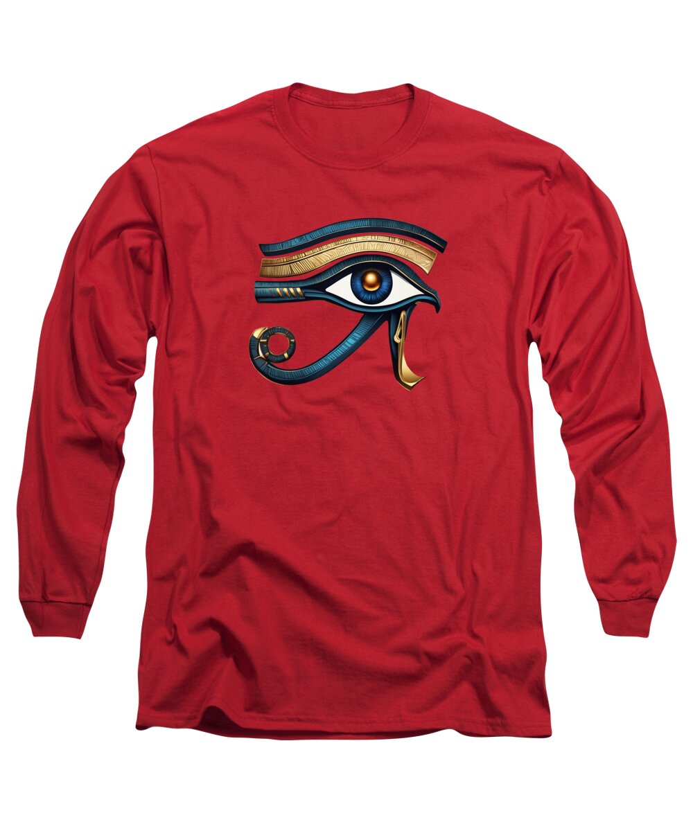 Red long sleeve T-shirt with Eye of Horus symbol graphic on chest