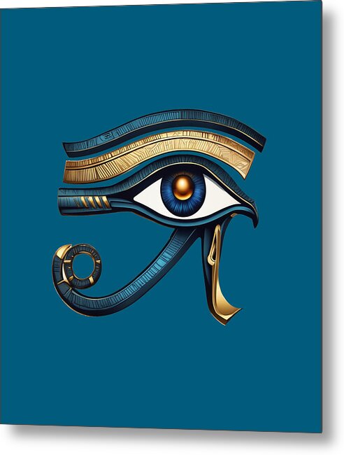 Ancient Egyptian eye symbol metal print with blue and gold details