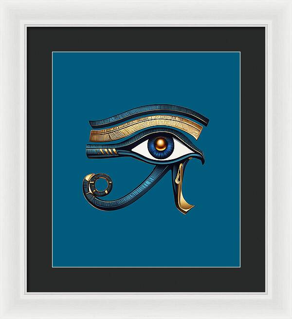 Framed Eye of Horus symbol print with blue background, gold-and-blue eye design