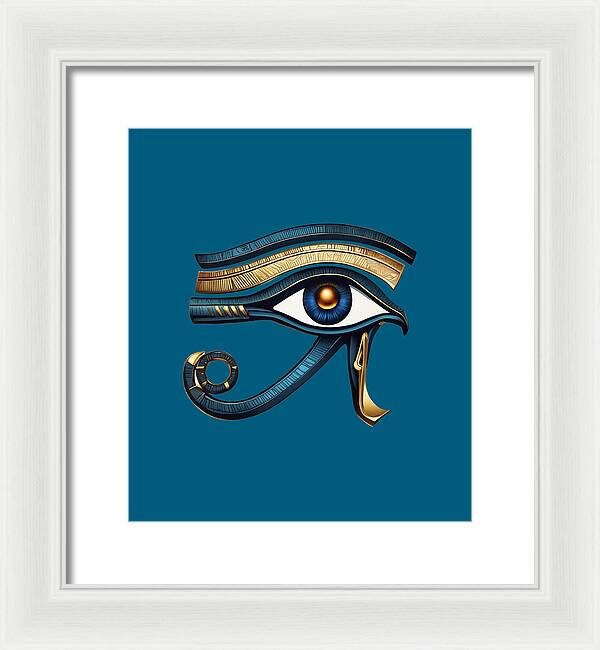 Framed Eye of Horus wall art print with white frame, featuring an ornate eye symbol.