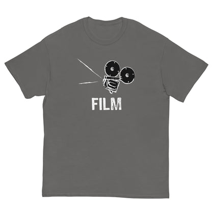 Charcoal film camera T-shirt with 'FILM' graphic on front.
