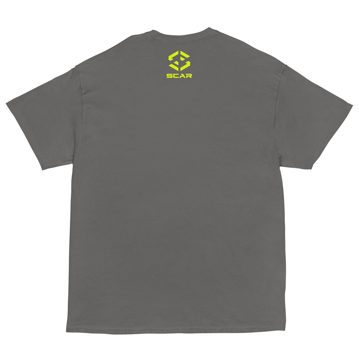 Charcoal T-shirt with SCAR logo on back.