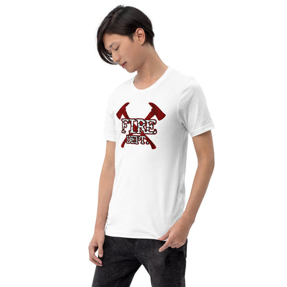 White T-shirt with red axes and FIRE DEPT graphic