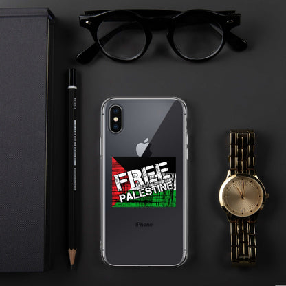 Transparent iPhone® case with graphic back design, showing dark phone through