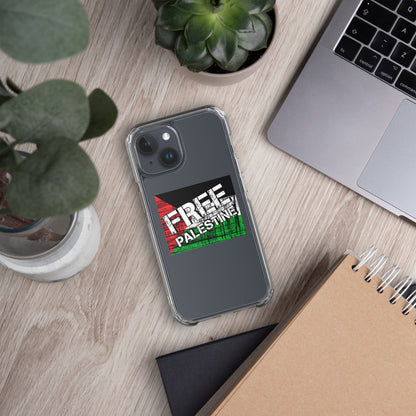 Transparent iPhone® case with graphic back design, showing dark phone through