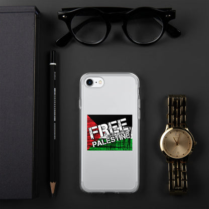 Transparent iPhone® case with graphic back design, showing white phone through