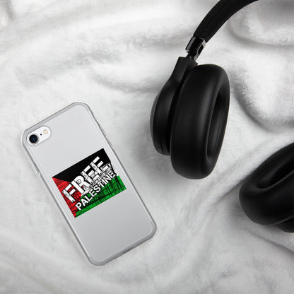 Transparent iPhone® case with graphic back design, showing white phone through