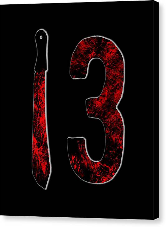 Wrapped canvas print with red number 3 and a dagger on black background
