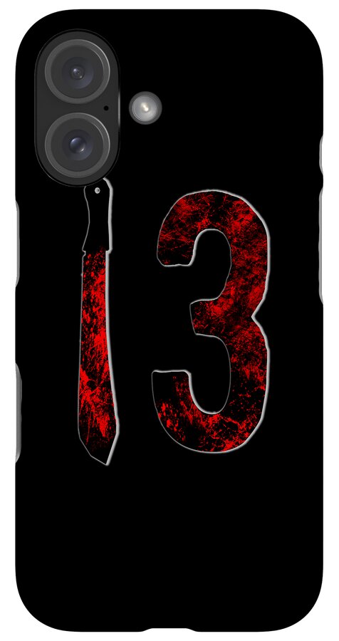 Phone case with red distressed 3 and knife graphic on black, dual rear camera lenses.