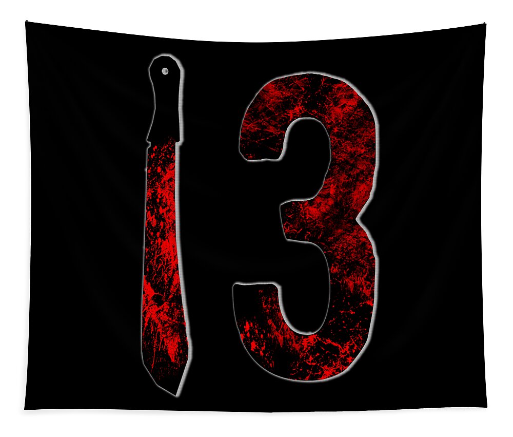 Horror tapestry featuring a red dagger and big distressed number 3 on black