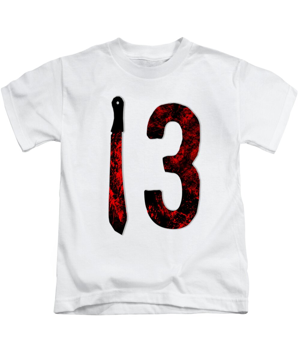 Kids T-shirt in white with large 13 and dagger graphic print at center