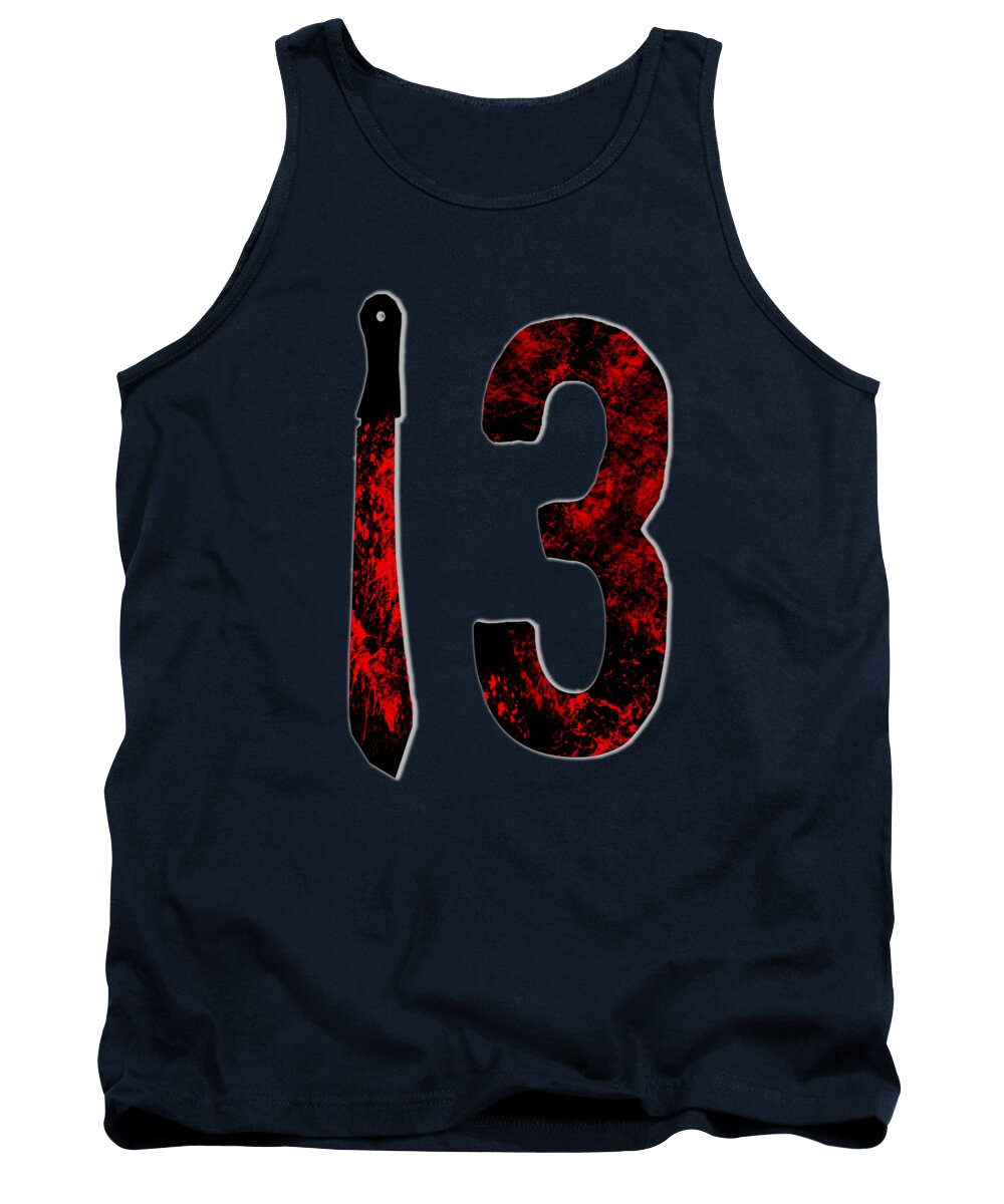 Navy tank top with sleeveless crew neck and red/black "13" graphic print