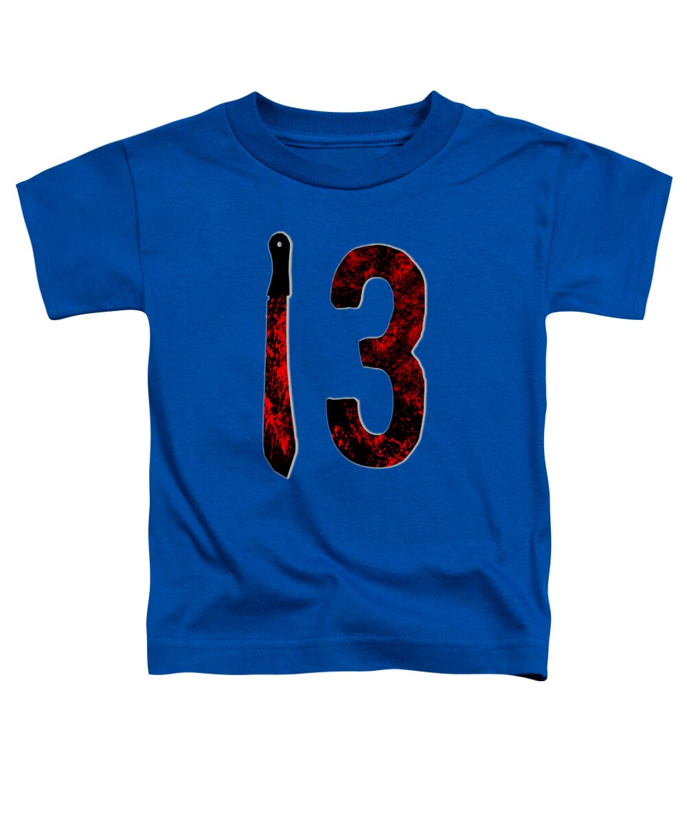 Toddler blue T-shirt with '13' graphic and black-red dagger print