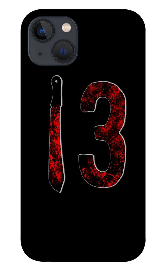 Black phone case featuring red number 3 and a red-stained dagger design