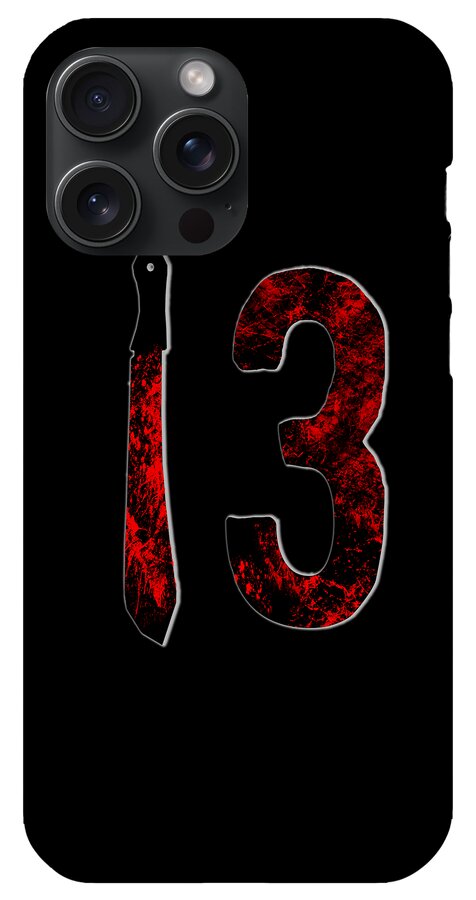 Phone case with red knife and distressed number 3 design and camera cutouts.