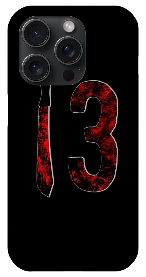 Phone case featuring red distressed knife and number 3 graphic with camera cutouts.