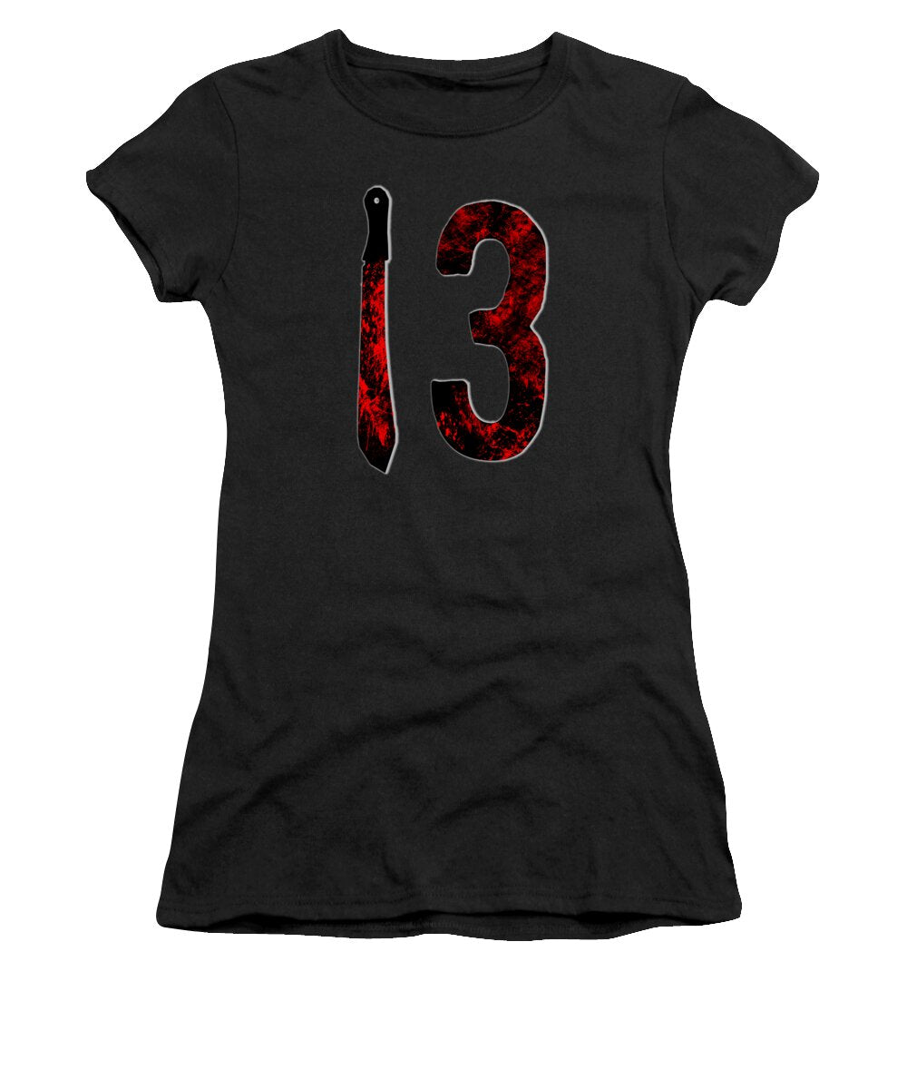 Black women's graphic T-shirt with '13' candle-style print