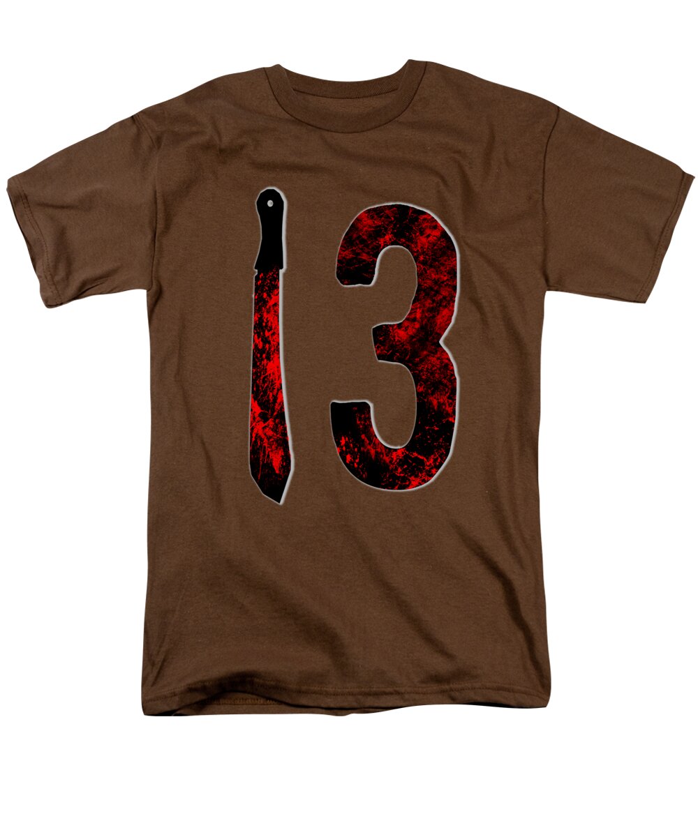 Men's brown T-shirt with red-and-black "I 3" graphic on the front