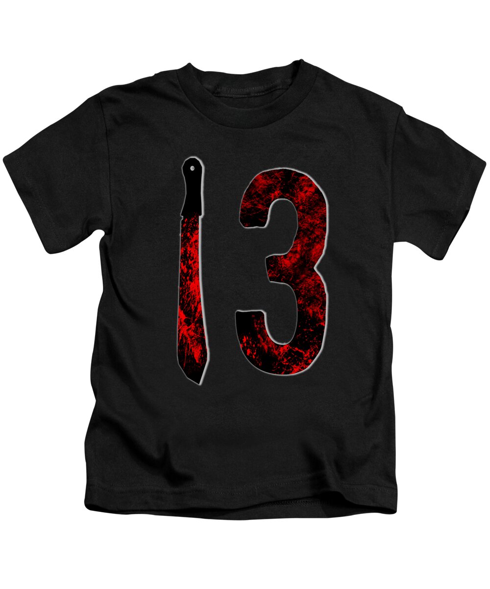 Kids black T-shirt with front graphic letter I and number 3 in red/black