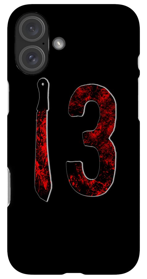 Phone case with red distressed 3 and knife graphic on black, dual rear camera lenses.