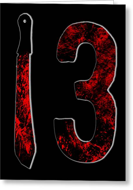 Halloween greeting card with red number 3 and knife illustration