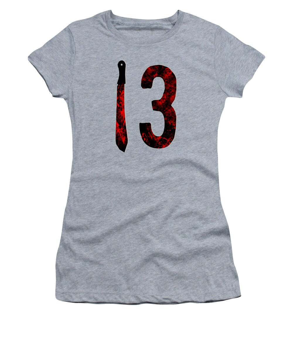 Heather gray women's graphic T-shirt with '13' candle-style print