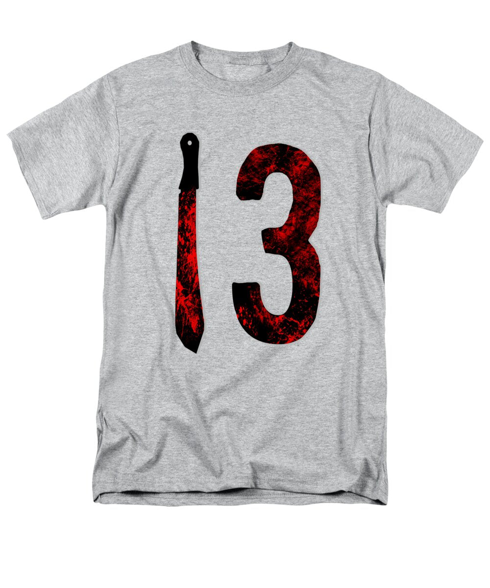 Men's heather gray T-shirt with red-and-black "I 3" graphic on the front