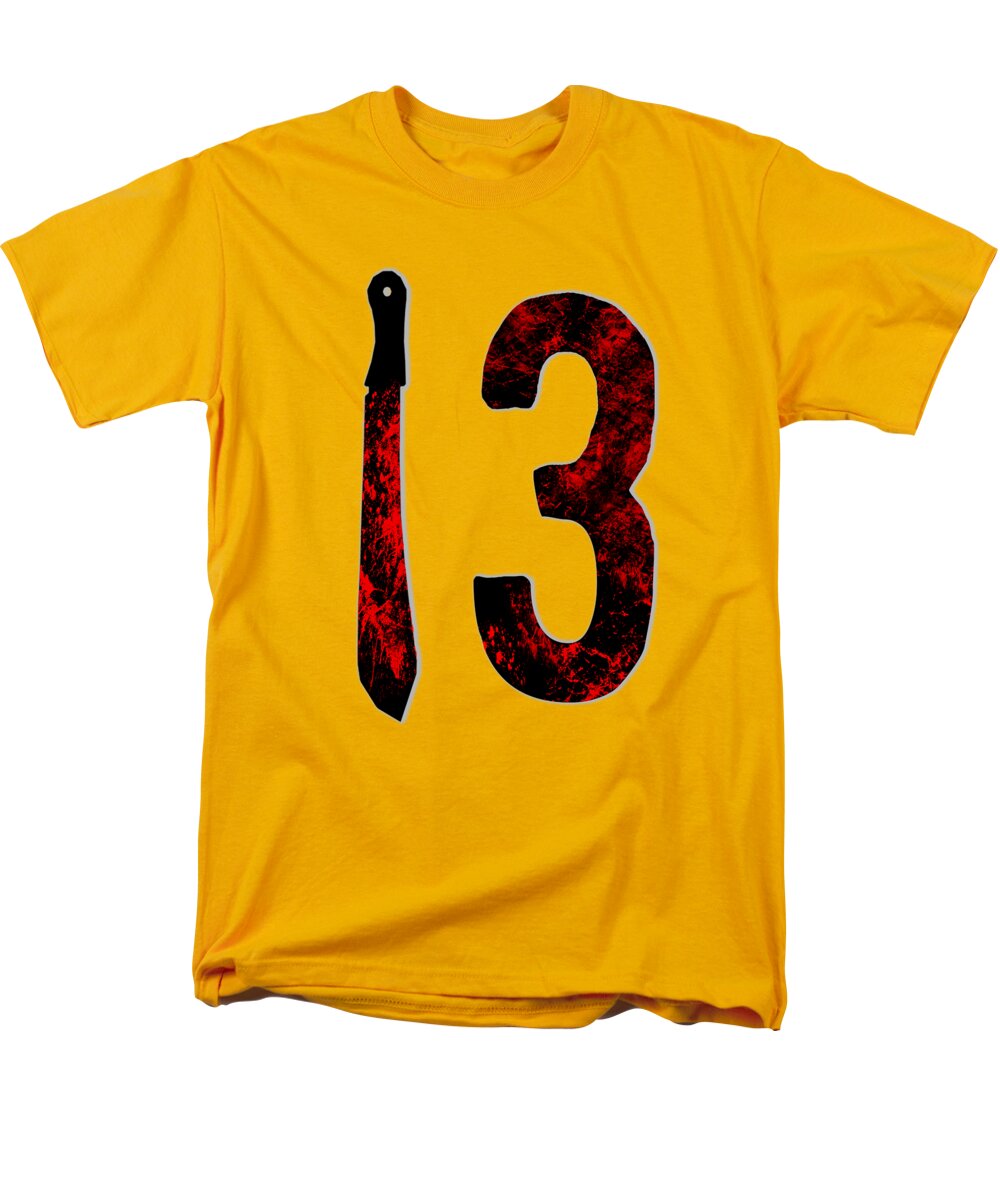 Men's yellow T-shirt with red-and-black "I 3" graphic on the front