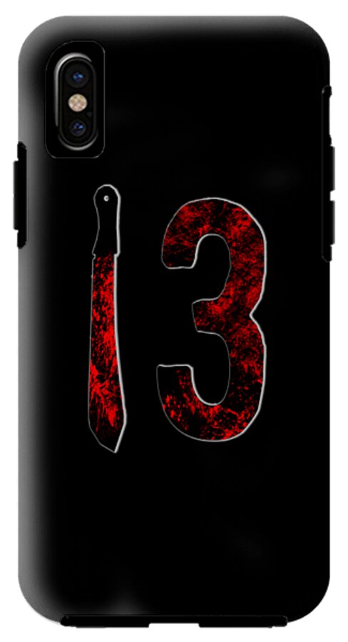 Phone case with red distressed 3 and knife graphic on black, camera cutout at top left.