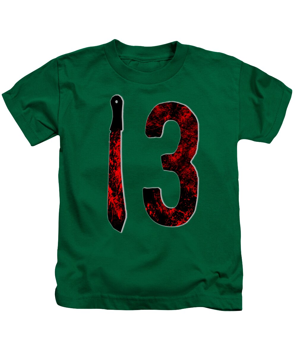 Kids green T-shirt with front graphic letter I and number 3 in red/black