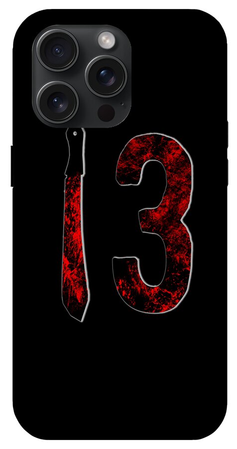 Black phone case with red distressed number 3 and knife design.