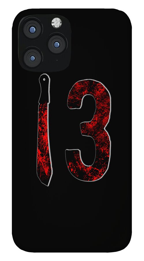 Black phone case with red distressed number 3 and vertical knife graphic; camera cutouts visible