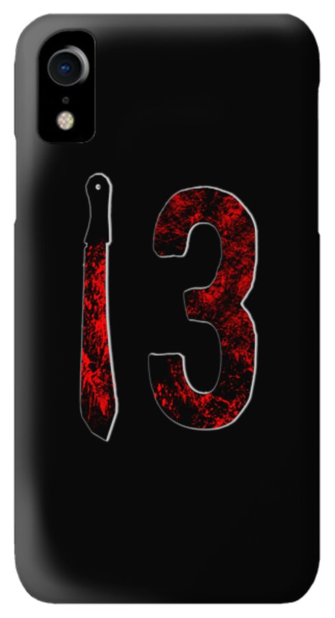Phone case with red distressed 3 and knife graphic on black, camera cutout at top left.