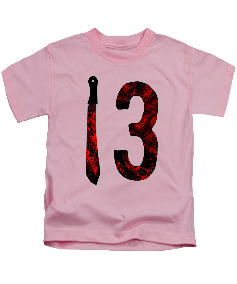 Kids pink T-shirt with front graphic letter I and number 3 in red/black