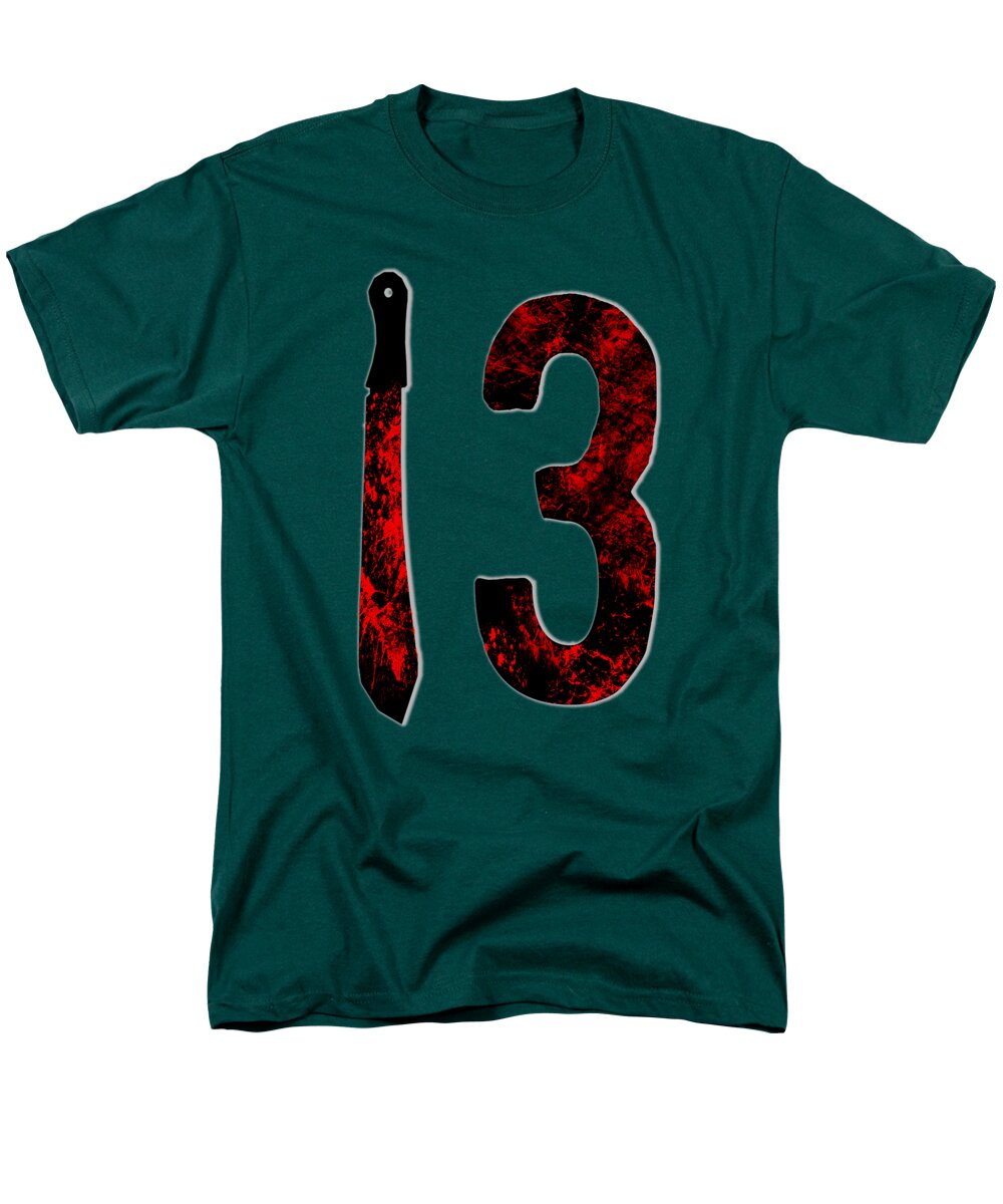 Men's dark green T-shirt with red-and-black "I 3" graphic on the front