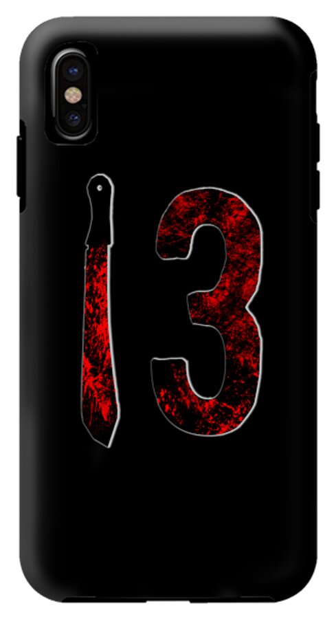Phone case with red distressed 3 and knife graphic on black, single rear camera.