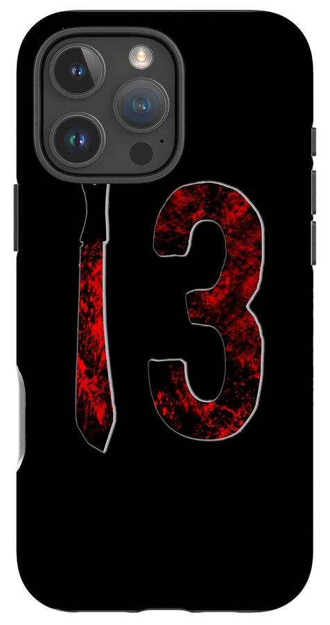 Phone case with black base and red distressed knife plus number 3 artwork.