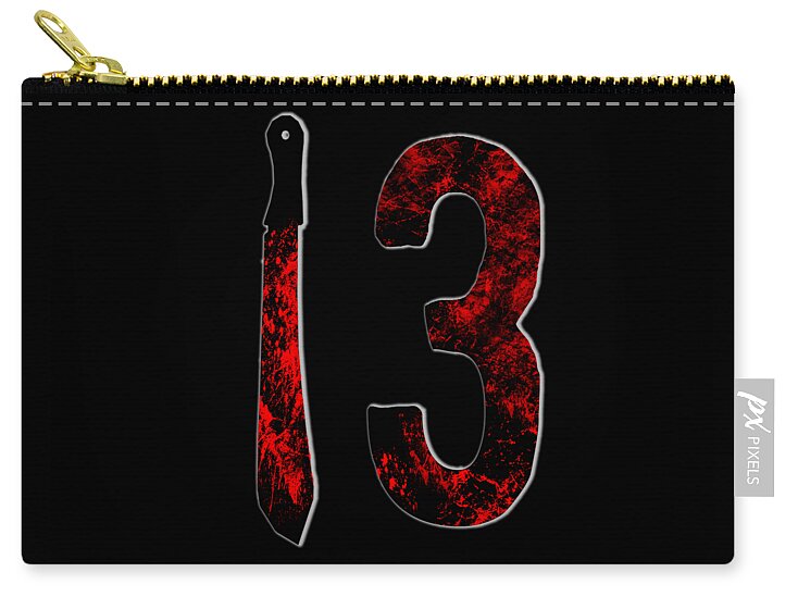 Black zip pouch with red speckled number 3 graphic and wrist-strap key ring